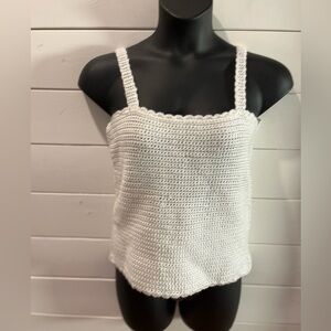 🤍HANDMADE White Crochet Tank Top – L/XL
